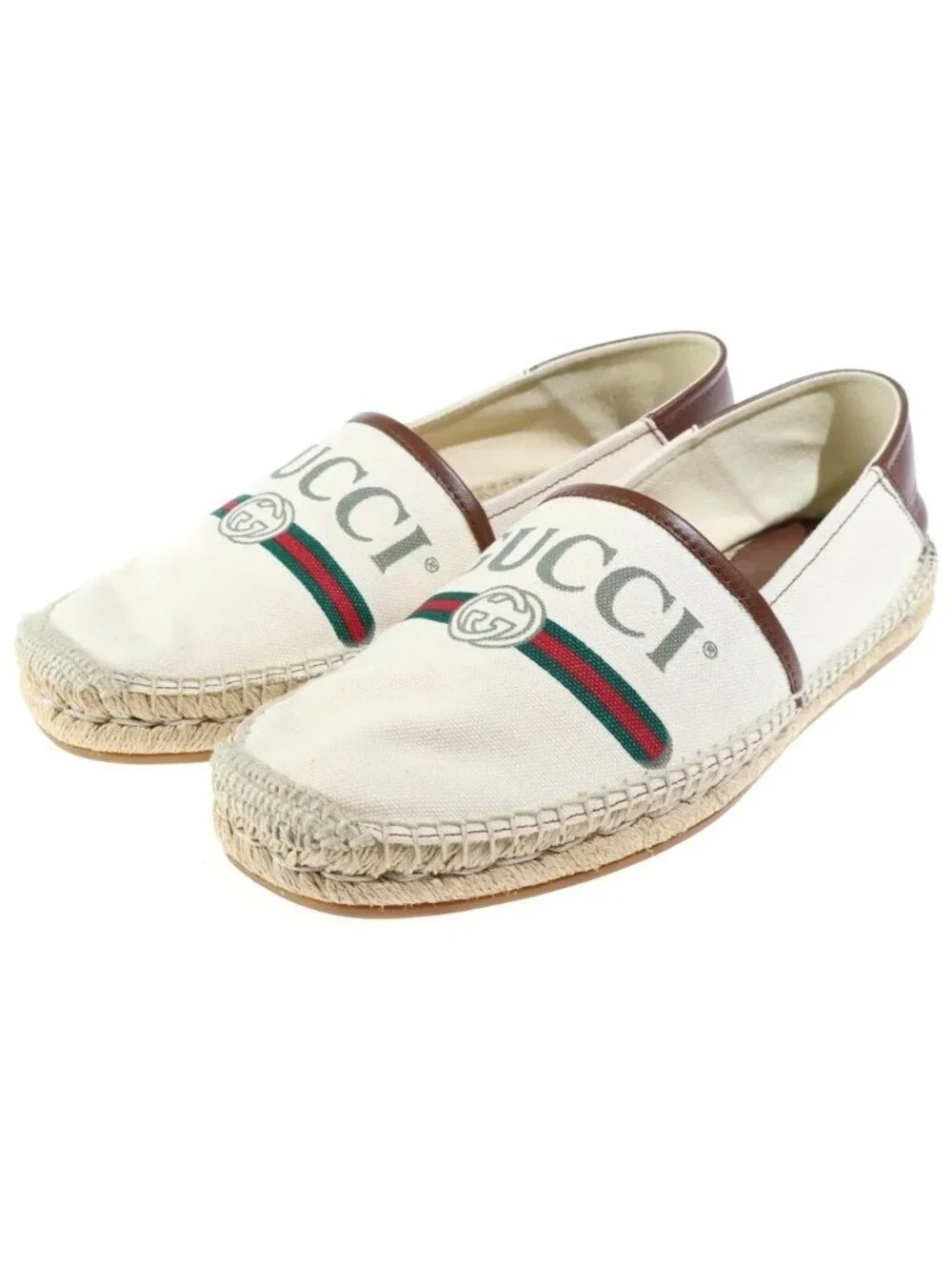 Gucci Vintage Logo Print Espadrilles Canvas Leather Slip-on Low Cut Shoes Beige